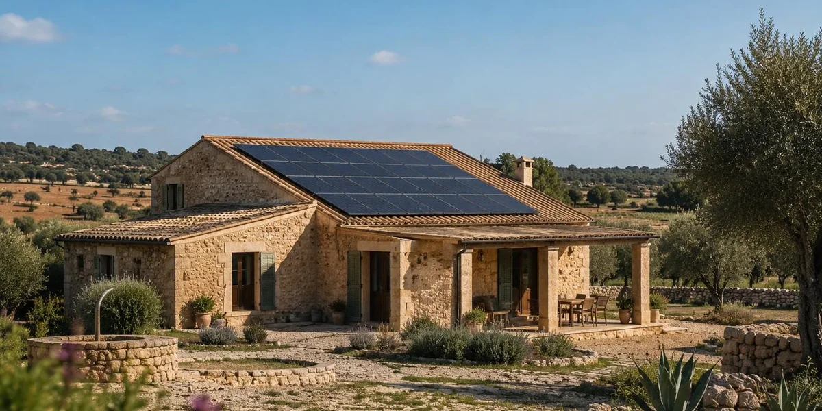 Vivienda grande de campo en Mallorca con placas solares fotovoltaicas en el tejado