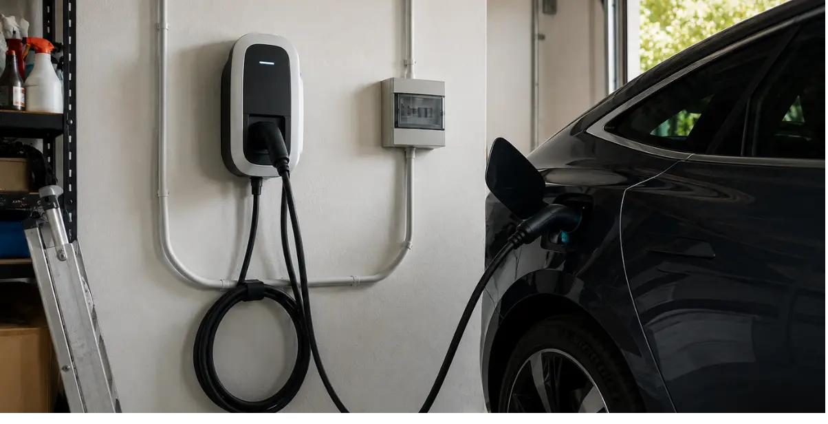 Instalación de cargador eléctrico en garaje residencial con cableado