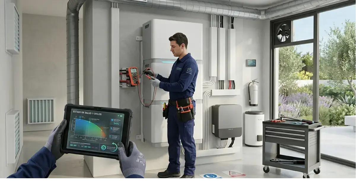 Mantenimiento de batería solar instalada en cuarto técnico ventilado