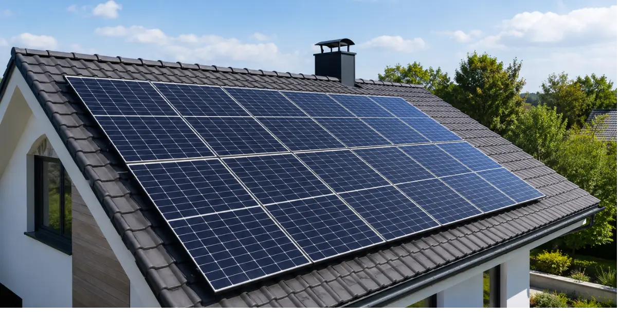 Paneles solares instalados en cubierta de vivienda residencial