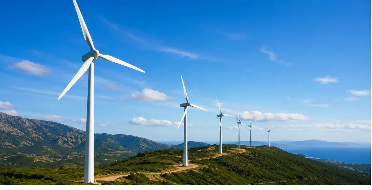 Parque eólico generando energía renovable en zona montañosa