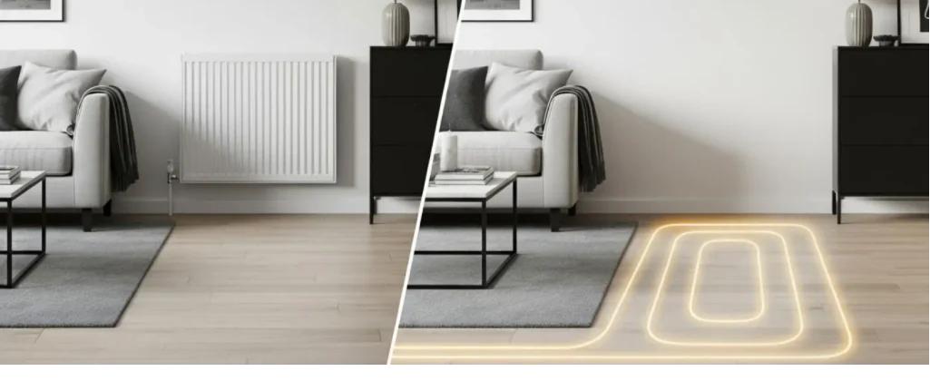 Suelo radiante vs radiadores: comparativa para viviendas con placas solares